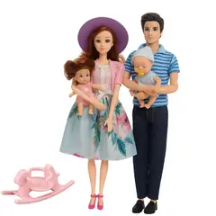 GENERICO - Set Muñeca con Familia Mamá Papá Hija y Bebé Articulable