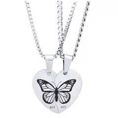 GENERICO - Collar Amigas BFF Mariposa Set 2 Collares Mitad Corazón Acero Inoxidable
