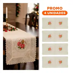 GENERICO - Pack4 Camino Decorativo con Bordado de Bolas para Cena de Navidad