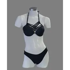 GENERICO - BIKINI Ropa de Baño Bañador Dos Piezas NEGRO detalle tiras cruzadas Cuello Talla M Dealcoba