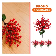 GENERICO - Pack4 Ramillete Bolitas Plastico Lleno para Añadir en Ramos Navideños Rojo 33 cm