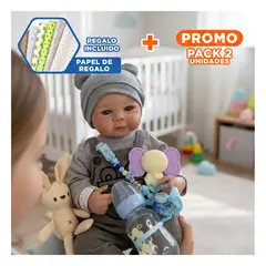 GENERICO - Pack2 Muñeco Reborn Niño 48cm con Enterizo Blanco y Polo Largo de Tela Suave Y+Papel Regalo