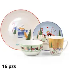 ICHIMATSU - Juego de Loza China X 16 Piezas Decorado Arbol Navideño-