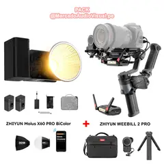 ZHIYUN - Gimbal Estabilizador Weebill 2 PRO - Soprota 4 Kg + LUZ Molus X60 PRO BiColor