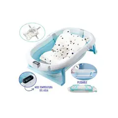 GENERICO - BAÑERA PLEGABLE CON TERMÓMETRO Y COJIN ANATÓMICO REGALO TOALLITAS HÚMEDAS