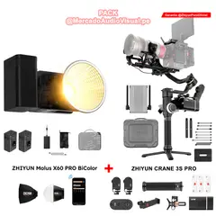 ZHIYUN - Gimbal Estabilizador CRANE 3S PRO - Soprota 6 Kg + LUZ Molus X60 PRO BiColor