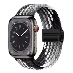GENERICO - Correa de Nylon Trenzado 49mm para Apple Watch Ultra 2 Magnético Negro y Blanco