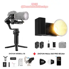 ZHIYUN - Gimbal Estabilizador Weebill 3S - Carga hasta 3.5 Kilos + LUZ Molus X60 PRO BiColor