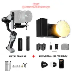 ZHIYUN - Estabilizador Gimbal CRANE 4E CINEPEER + LUZ LED Molus X60 PRO BiColor