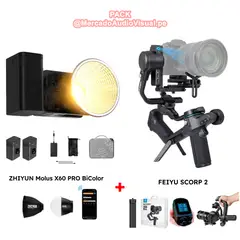FEIYUTECH - Gimbal Estabilizador FEIYU SCORP 2 para cámaras DSLR profesionales + ZHIYUN Molus X60 PRO BiColor