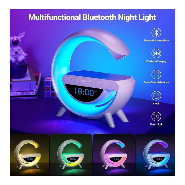 Lampara G Smart RGB 6 en 1 Parlante BT-3401 Cargador Inalambrico Reloj