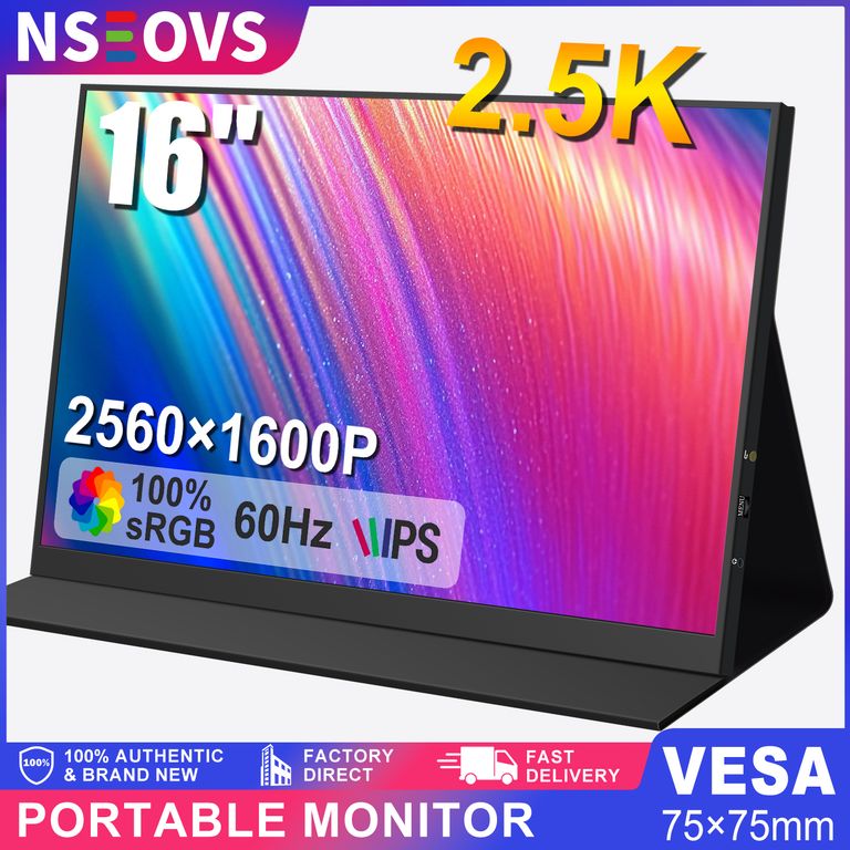 NSEOVS Monitor Portátil de 16" 2.5K 100% sRGB 2560×1600 Pantalla con Frecuencia Refrescar 60Hz