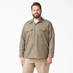 DICKIES - Camisa de trabajo de sarga flexible de manga larga para hombre color arena del desierto -