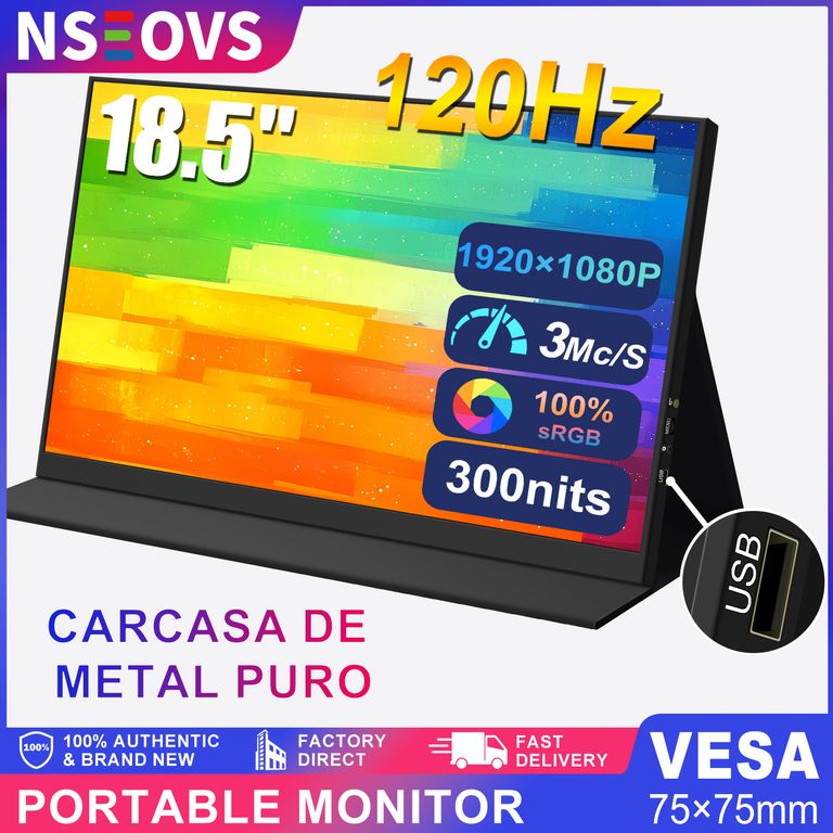 NSEOVS Monitor Portátil de 18.5" 120Hz, 1080P 100% sRGB 1920× 1080 USB Ratón disponible