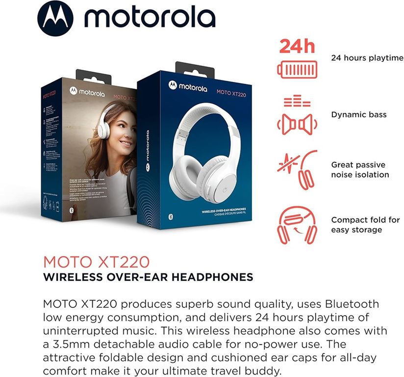 Auriculares Bluetooth Sound Moto XT220 Power Bass Micrófono Blanco