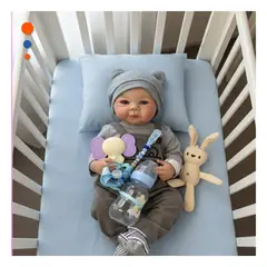 GENERICO - Bebe Pequeño 48cm con Enterizo de Algodon Blanco y Gorro de Orejitas Y+Ligas Regalo