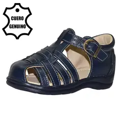 BRUNO KIDS - SANDALIA PIBE PARA NIÑO DE CUERO AZUL PRIMEROS PASOS