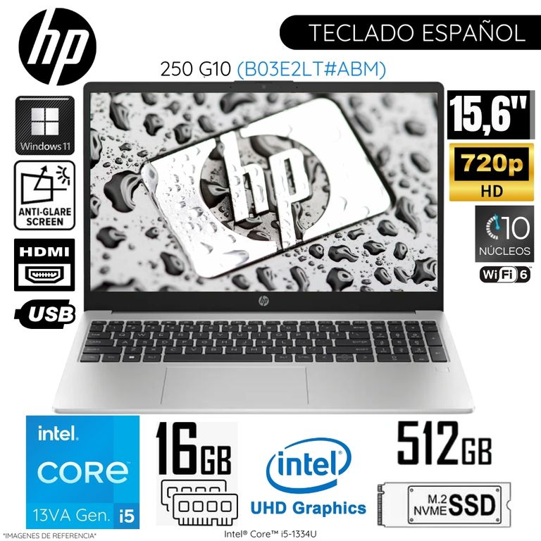 Laptop 250 G10 Intel Core i5-1334U 16GB RAM 512GB SSD 15.6" HD WIN11 - B03E2LT