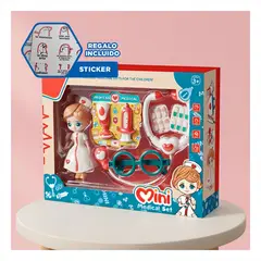 GENERICO - Set de Doctora 7 Piezas con Muñequita Interactivo y Divertido para Niñas Rojo Y+Regalo Sticker