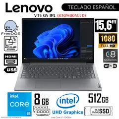 LENOVO - Laptop V15 G5 IRL Intel Core i5-13420H 8GB RAM 512GB SSD 15.6" FHD FreeDos - 83GW005LLD