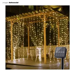 GENERICO - Cortina de Luces LED con Panel Solar Luz Cálida 3x3 Metros
