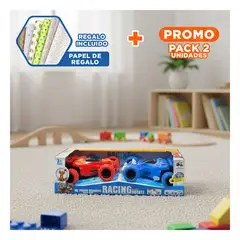 GENERICO - Pack2 Dos Autos Deportivos Acrobaticos con Ruedas Reforzadas Rojo y Azul Y+Papel Regalo