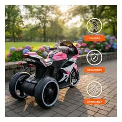 GENERICO - Trimoto a Bateria 79x38x51cm Rosado y Negro para Ninos de 3 a 8 Anos con Luces y Sonido