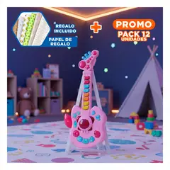 GENERICO - Pack12 Guitarra Rosada y Celeste con Forma de Manzana y Melodias Divertidas Y+Papel Regalo