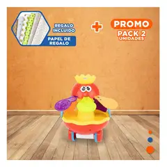 GENERICO - Pack2 Juguete Rojo de Pulpo con Jalador y Cabeza Giratoria para Niños Pequeños Y+Papel Regalo