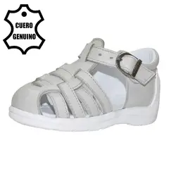 BRUNO KIDS - SANDALIA PIBE PARA NIÑA DE CUERO BLANCO HUMO PRIMEROS PASOS