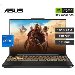ASUS - LAPTOP GAMER TUF F16 FX607VU-RL091 INTEL CORE I7-13620H 16GB 1TB SSD RTX 4050 6GB 16" FREEDOS