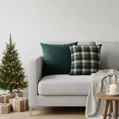 ZALMOHADAS - Set “Bosque Invernal” Cojín Verde + Cojín Verde a Cuadros 40x40 cm