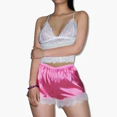 GENERICO - Pijama Conjunto Short de Satin y Bralette de Encaje