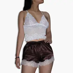 GENERICO - Pijama Conjunto Short de Satin y Bralette de Encaje