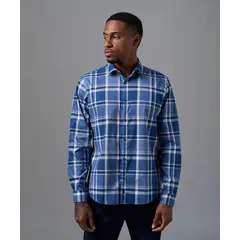 MBO - Camisa Hombre Manga Larga Pechera Ojal Classic Fit Azul Cuadros