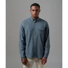 MBO - Camisa Hombre Manga Larga Franela Cuello B Down Classic Fit Azul