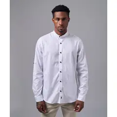 MBO - Camisa Hombre Manga Larga Casual Cuello Neru Classic Fit Blanco