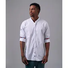 MBO - Camisa Hombre Manga Larga Cuello Neru Desmontable Slim Fit Blanco