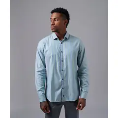 MBO - Camisa Hombre Manga Larga Pechera Ojal Classic Fit Verde Rayas