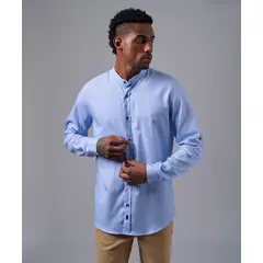 MBO - Camisa Hombre Manga Larga Cuello Neru Slim Fit Celeste