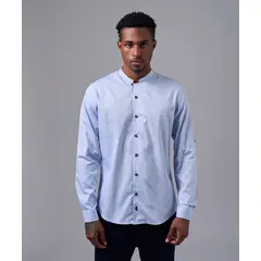 MBO - Camisa Hombre Manga Larga Cuello Nerú Recto Slim Fit Celeste
