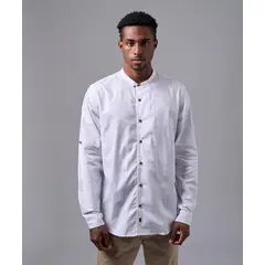 MBO - Camisa Hombre Manga Larga Cuello Nerú Recto Slim Fit Blanco