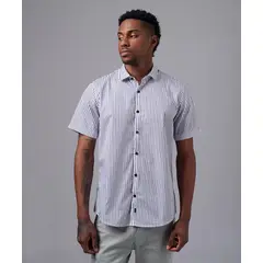 MBO - Camisa Hombre Manga Corta Pechera Ojal Classic Fit Azul A Rayas