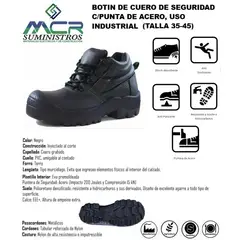 GENERICO - BOTIN DE CUERO DE SEGURIDAD CPUNTA DE ACERO USO INDUSTRIAL TALLA 35-45
