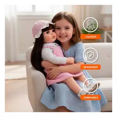 GENERICO - Muñeca Real Inteligente con Vestido Overol y Sombrero Tejido Rosado 55cm