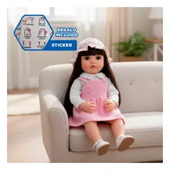 GENERICO - Muñeca Real Inteligente con Conjunto Rosado de Overol y Sombrero de Lana 55cm Y+Regalo Sticker