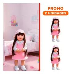 GENERICO - Pack2 Bebe Real Inteligente con Vestido Overol y Sombrero Tejido en Color Rosado 55cm