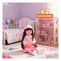 GENERICO - Pack2 Bebe Real Inteligente con Ropa Tejida Rosada y Diseno de Overol 55cm Y+Regalo Sticker