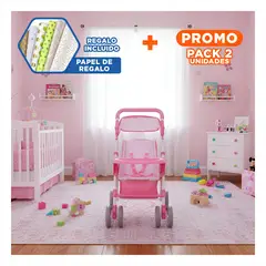 GENERICO - Pack2 Carrito para Muñeca 68cm Rosado con Tela Estampada de Flores Y+Papel Regalo