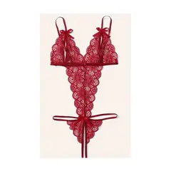 MORITA BAG STORE - BODY DE ENCAJE FLORAL CON LAZO Y DISEÑO ABIERTO COLOR ROJO